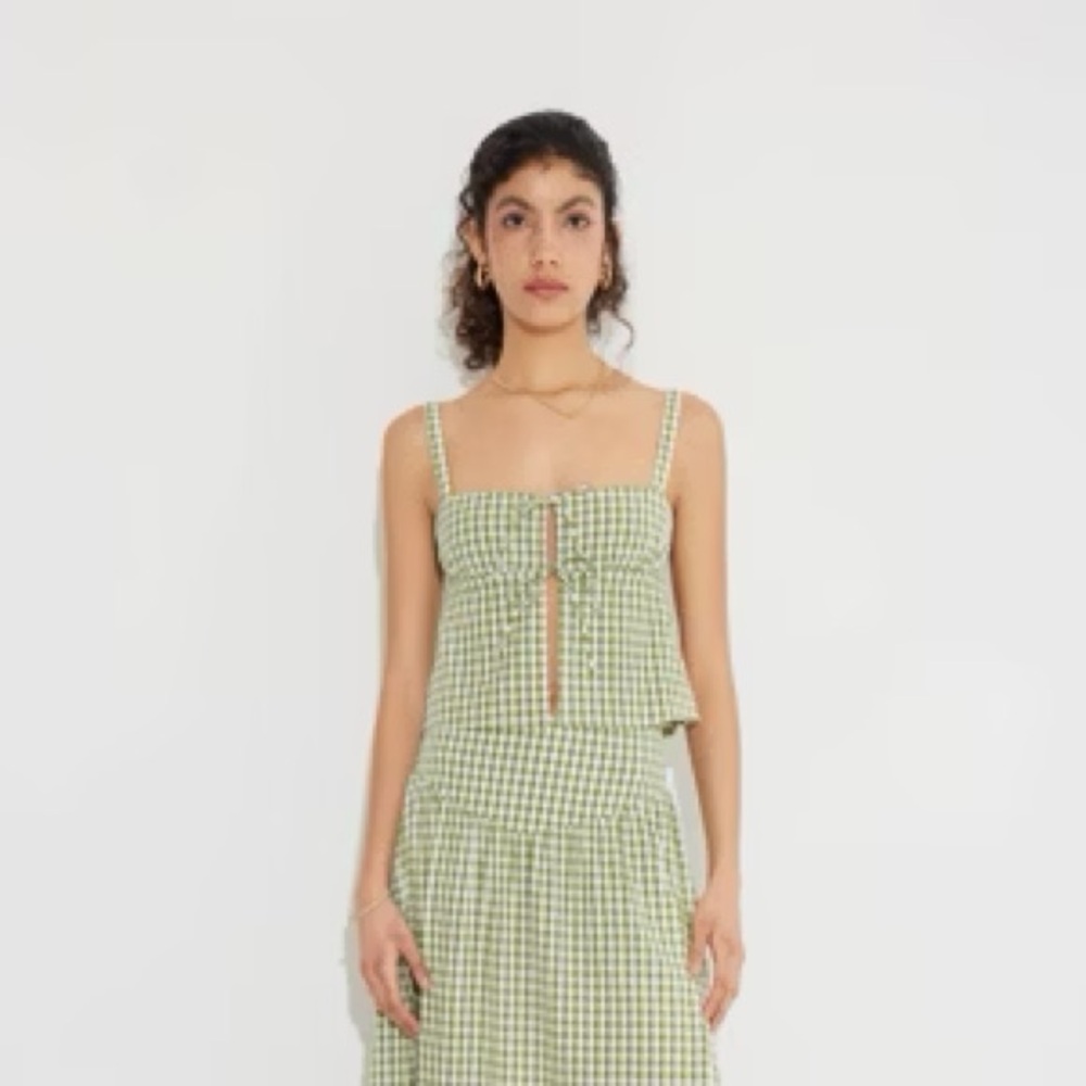 Women's Tie-Front Cami Blouse - Wild Fable T™ Green Plaid XXL NWT